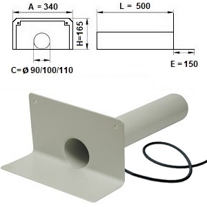 Покрівельна переливна парапетна ПВХ воронка з підігрівом, кругла труба ∅90/100/110 мм, L=500 мм, кут фланця 90° (для мембрани)